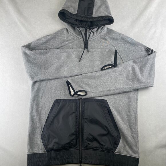 Nike International Hoodie Men L Gray Black Full Zip Fleece Thumbholes 802480-091 - Picture 1 of 11